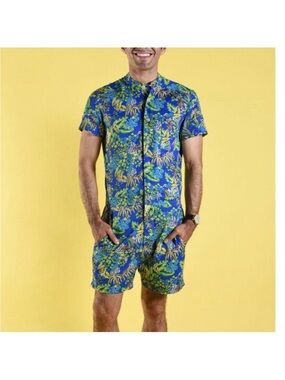 Romphim Tropical Parrot Print Button Romper